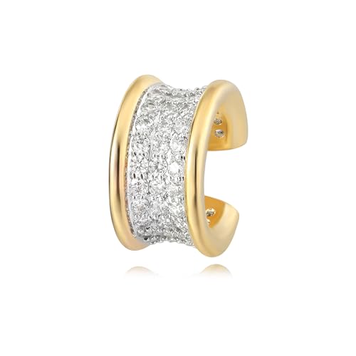 Gold Ear Cuff Earring for Women 14K Gold Plated Cubic Zirconia Non-Pierced Clip on Cartilage Chunky Ear Cuffs Hypoallergenic Jewelry - style: wide