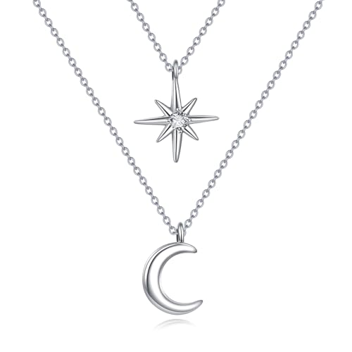 LUHE Star Moon Necklace for Women Sterling Silver Moon Pendant Necklace Star Jewelry Gifts for Women - style: star moon 3