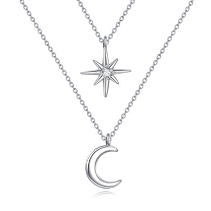 LUHE Star Moon Necklace for Women Sterling Silver Moon Pendant Necklace Star Jewelry Gifts for Women - style: star moon 3