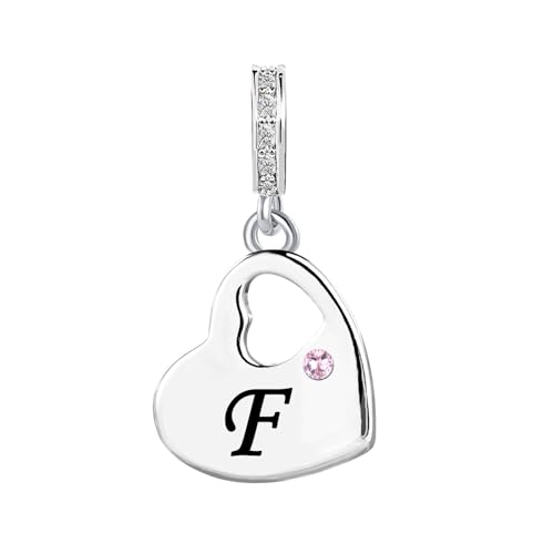 KunBead Initial A-Z Letter Pink Heart Alphabet Birthday Dangle Love Charms Compatible with Pandora Charm Bracelet for Auntie Friend Sister Mom Daughter Nana Granddaughter Wife - style: Letter F