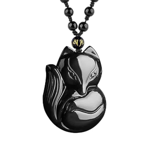 Anjiucc Natural Gemstone Tree of Life Black Obsidian/Golden Obsidian Pendant Necklace for Male and Female Necklace - color: Fox