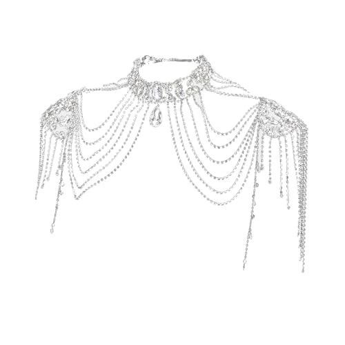 Bridal Wedding Shoulder Necklace Elegant Alloy Body Chain with Crystal Tassels Shoulder Chain for Various Occasions Party