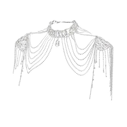 Bridal Wedding Shoulder Necklace Elegant Alloy Body Chain with Crystal Tassels Shoulder Chain for Various Occasions Party