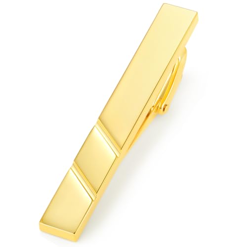 HONEY BEAR 1.97" 2.12" 2.36" Standard Tie Clip for Men Business Wedding | Classic Minimalist, Steel-Plated Copper Base, Gift-Boxed, Thickened, Rounded Corners, Easy to Slide On, No Snag or Wrinkle - style: Shinny Gold 5.4cm