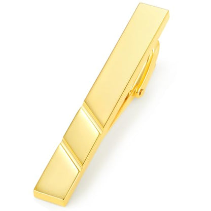HONEY BEAR 1.97" 2.12" 2.36" Standard Tie Clip for Men Business Wedding | Classic Minimalist, Steel-Plated Copper Base, Gift-Boxed, Thickened, Rounded Corners, Easy to Slide On, No Snag or Wrinkle - style: Shinny Gold 5.4cm