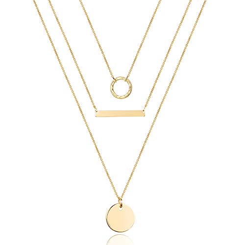 Turandoss Dainty Layered Choker Necklace, Handmade Y Pendant Necklace Multilayer Bar Disc Necklace Adjustable Layering Choker Necklaces for Women - style: 3PCS - Circle&Bar&Disc