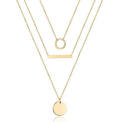 Turandoss Dainty Layered Choker Necklace, Handmade Y Pendant Necklace Multilayer Bar Disc Necklace Adjustable Layering Choker Necklaces for Women - style: 3PCS - Circle&Bar&Disc