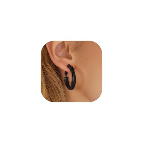 FindChic Twisted Hoop Earrings for Women, Silver/Black/14K Gold Plated Hypoallergenic Hollow Tube Rounded Loop Earrings, 30mm/40mm/60mm/80mm Hoops with Custom Name Options and Gift Box - color: a.Black, size: 30MM