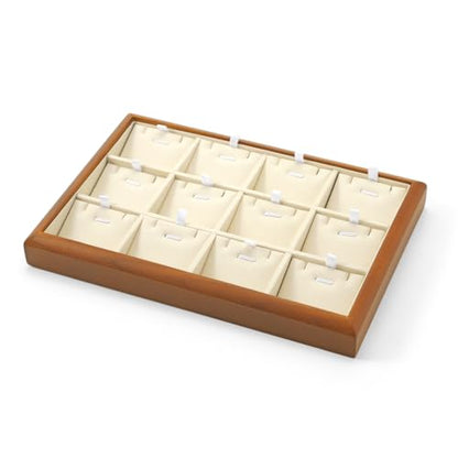 Oirlv Wood Jewelry Pendant Display Tray | Solid Wood Frame, Soft Microfiber Lining, 9.84X17X1.18in, Elegant Display, Perfect for Necklaces and Pendants - color: Cream, size: 12 insert