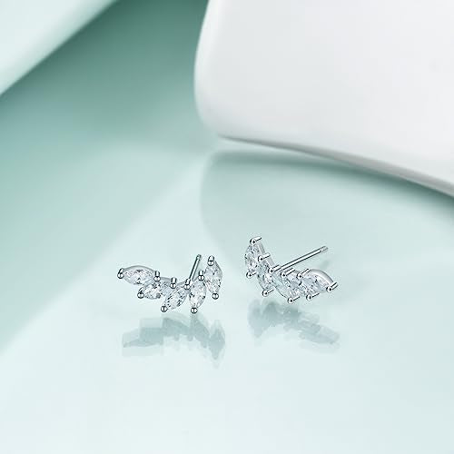 Rnivida 925 Sterling Silver Dainty Cz Climber Stud Earrings, Hypoallergenic Small Cubic Zirconia Ear Crawler Earring for Women - color: Wing- Silver