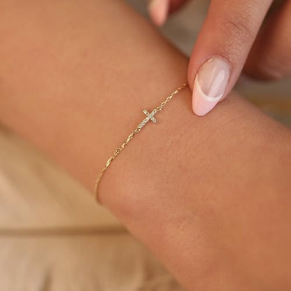 Gold Bracelets for Women:Dainty Cross Christian Bracelets Gold Jewelry | 14K Gold Plated Cross Bracelets for Women,Adjustable Cute Christian Cross Chain Bracelet,Non Tarnish Jewelry Baptism Gifts