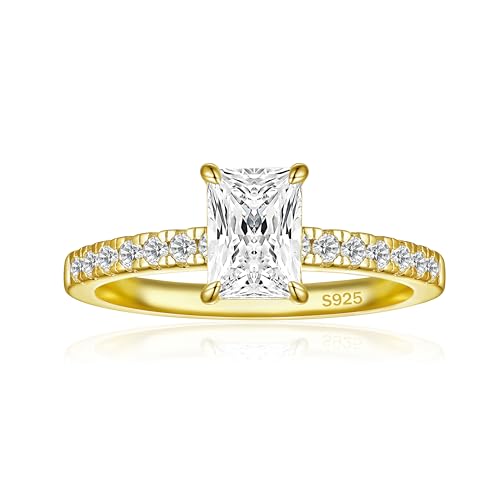 1.25CT 925 Sterling Silver Engagement Rings for Women Radiant Cut Solitaire Cubic Zirconia Wedding Rings for Women Promise Rings for Her Size 4-12.5 - color: Gold