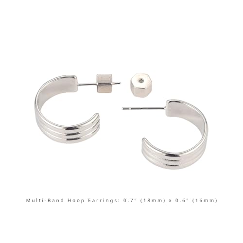 RENAIZ Dainty Lightweight Hoop & Stud Earrings for Women – 14K Gold Plated & Rhodium Plated, Minimalist Geometric Hypoallergenic Jewelry, Tiny Dainty Everyday Studs and Hoops - color: White Gold, style: Multi-Band