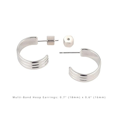 RENAIZ Dainty Lightweight Hoop & Stud Earrings for Women – 14K Gold Plated & Rhodium Plated, Minimalist Geometric Hypoallergenic Jewelry, Tiny Dainty Everyday Studs and Hoops - color: White Gold, style: Multi-Band