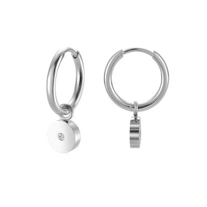 Women's Huggie Hoop Earrings with Small Cute Charm - style: Silver Full Moon one CZ