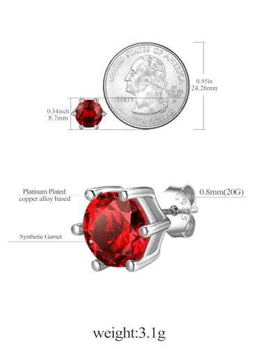 FindChic 2 Carat Birthstone Stud Earrings for Women, Round/Heart/Princess Cut Stud Earrings, Hypoallergenic Studs with 925 Sterling Silver Posts, 12 Months Birthday Jewelry Gift - color: 01. January-Garnet(Round Cut )