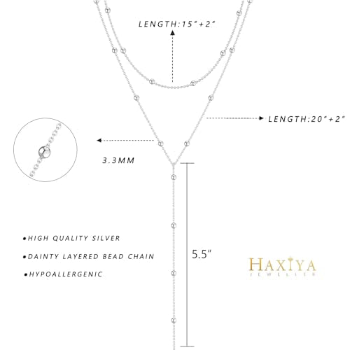 HAXIYA Gold Pearl Y-Shaped Necklace for Women Layered Lariat Long Pendant | 14K Gold Plated/Sterling Silver Dainty Drop Chain Layered Pearl/Beaded Necklaces Simple Gold Jewelry for Women - color: Beaded - Silver