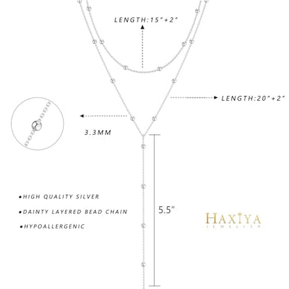 HAXIYA Gold Pearl Y-Shaped Necklace for Women Layered Lariat Long Pendant | 14K Gold Plated/Sterling Silver Dainty Drop Chain Layered Pearl/Beaded Necklaces Simple Gold Jewelry for Women - color: Beaded - Silver