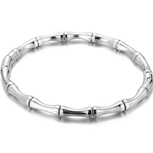 JUDE Stainless Steel Bamboo Style Classic Plain Open Clasp Bangle Bracelet - color: Silver