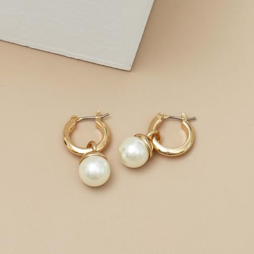Small Chunky Gold Hoop Earrings For Women, 14k Gold Thick statement huggie hoop earrings Trendy Hoop Earrings Set Hypoallergenic Fashion Earrings - color: Pearl drop