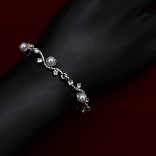Bridal Pearl Choker Necklace Earrings Bracelet Wedding Crystal Jewelry Set for Women Brides Bridesmaid Prom - color: White-Platinum Plated