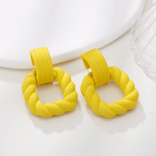 RUOFFETA Rectangle Earrings for Women, Acrylic Square Earrings Twisted Geometric Statement Jewelry - color: Yellow