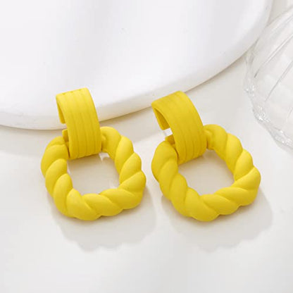 RUOFFETA Rectangle Earrings for Women, Acrylic Square Earrings Twisted Geometric Statement Jewelry - color: Yellow