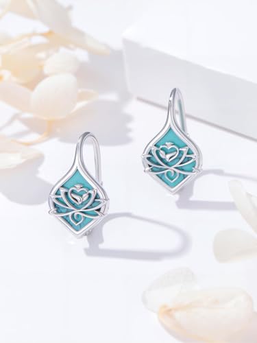 Dorunmo s925 Sterling Silver Western Dangle Drop Earrings Birthday Jewelry Gifts for Women - style: Turquoise+Lotus