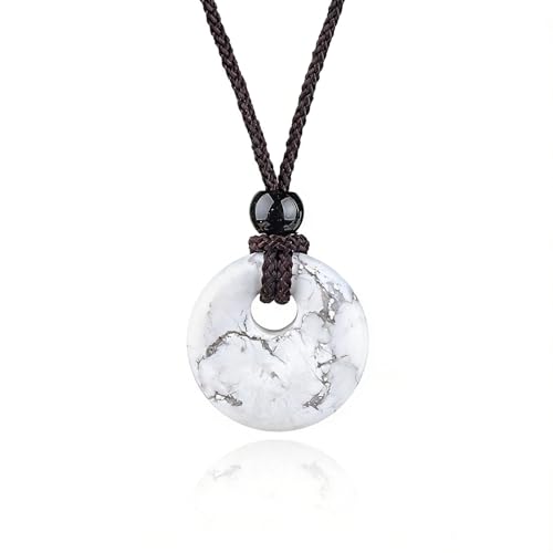 20mm Natural Stone Necklace Peace Button Pendant, Healing Crystal Necklace for Women Men,Gemstone comes with an adjustable rope cord (11.81 to 12.59 inches) Unisex - color: White Turquoise