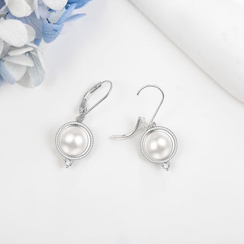 FreshWater Pearl Dangle Earrings 925 Sterling Silver Lapis lazuli Turquoise Larimar Opal Black Pearl Leverback Earrings for Women Birthday Hypoallergenic - style: pearl cz earrings