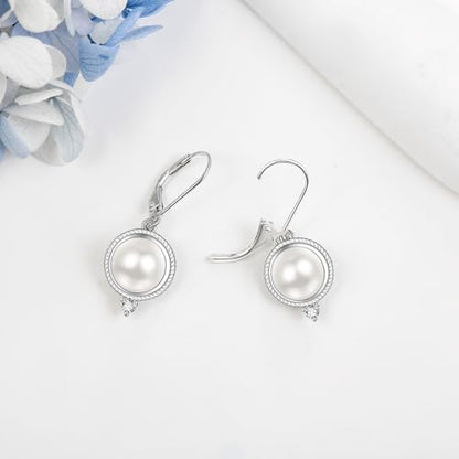 FreshWater Pearl Dangle Earrings 925 Sterling Silver Lapis lazuli Turquoise Larimar Opal Black Pearl Leverback Earrings for Women Birthday Hypoallergenic - style: pearl cz earrings