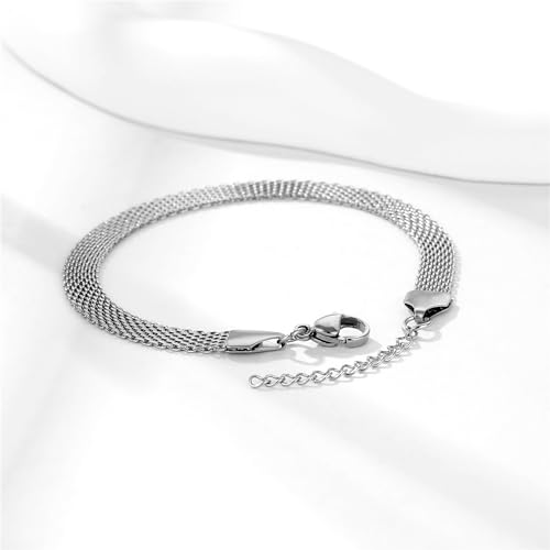 kelistom 925 Sterling Silver Bracelets for Women Teens, Love Heart Charm Chain Bracelet Bangle Fashion Jewelry Gifts - color: knit mesh-white