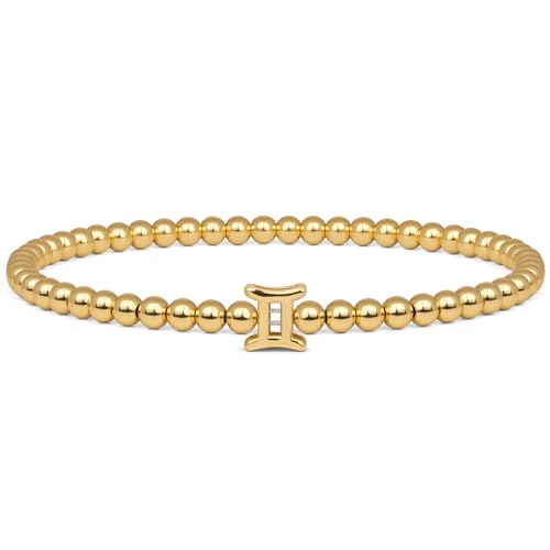 Gold 12 Constellations Bracelets for Women, 18K Gold Plated Beaded Stretch Bubble Bracelets Charm Jewelry Bracelet Gifts for Birthday Mother's Day Valentines Christmas - color: Gemini