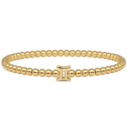 Gold 12 Constellations Bracelets for Women, 18K Gold Plated Beaded Stretch Bubble Bracelets Charm Jewelry Bracelet Gifts for Birthday Mother's Day Valentines Christmas - color: Gemini