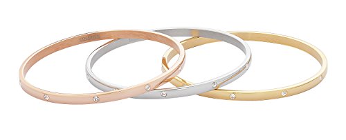 Women's Stackable Set of 3 CZ Cubic Zirconia Bangles Bracelets - color: Tri-color