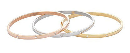 Women's Stackable Set of 3 CZ Cubic Zirconia Bangles Bracelets - color: Tri-color
