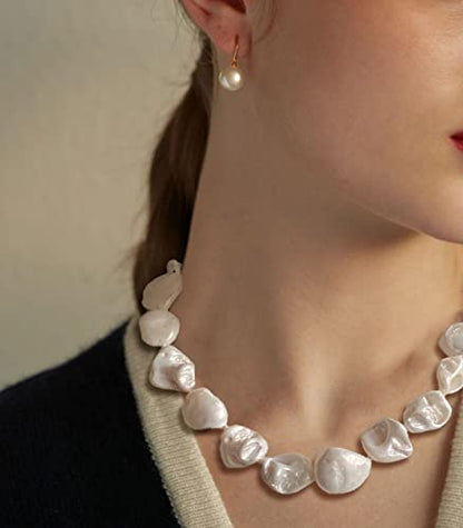 Pearl Choker Necklace for Women Boho Beaded Statement Necklace with Black White Large Freshwater Pearls Silver Fashion Jewelry Gift - color: White