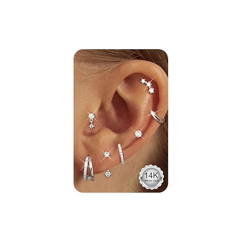 ADRAMATA Hypoallergenic Gold Earrings Stack for Women - 7Pairs Surgical Steel Small Chunky Huggie Hoops & Flat Back Stud Earrings Set Silver Cartilage Jewelry Trendy Christmas Gifts - style: Stylish - Silver