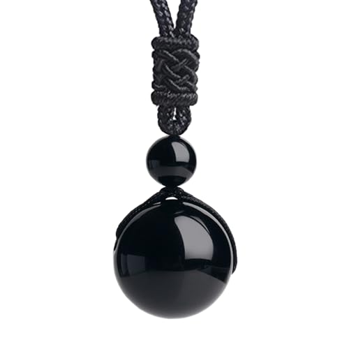 Anjiucc Natural Gemstone Healing Crystals Necklace, Adjustable Chakra Beads Pendant for Women Men, Protection, Energy Balance - color: Black Obsidian