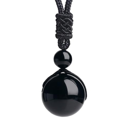 Anjiucc Natural Gemstone Healing Crystals Necklace, Adjustable Chakra Beads Pendant for Women Men, Protection, Energy Balance - color: Black Obsidian
