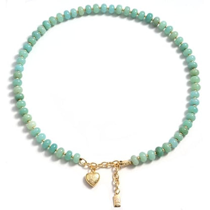 Boho Gemstone Beaded Necklace for Women – Colorful Natural Stone Choker 18K Solid Heart-Shaped Pendant, Summer Beach Jewelry - color: Amazonite