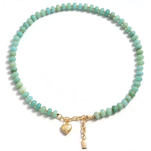 Boho Gemstone Beaded Necklace for Women – Colorful Natural Stone Choker 18K Solid Heart-Shaped Pendant, Summer Beach Jewelry - color: Amazonite