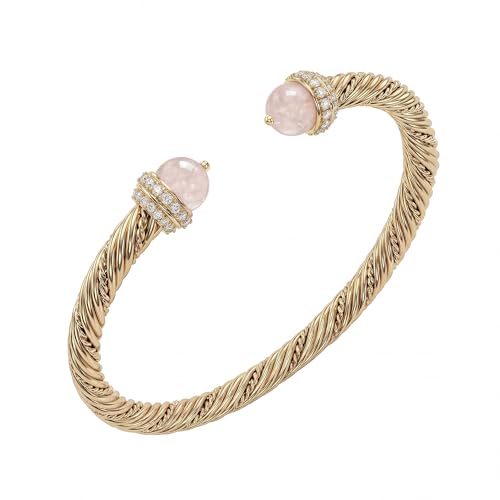 Fettero Gold Cuff Bangle Bracelets for Women - Adjustable Open Cuff Bangles 14K Gold Plated Charm Twisted Cable Bangle Bracelet for Mom Dainty Jewelry Gift - color: Pink
