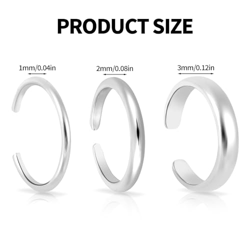 Mikovivi 3pcs Adjustable Toe Rings, Thin Open Band Toe Rings Elegant Summer Beach Foot Jewellery for Woman - color: Silver