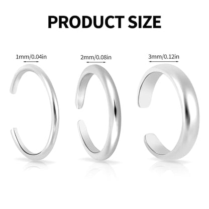 Mikovivi 3pcs Adjustable Toe Rings, Thin Open Band Toe Rings Elegant Summer Beach Foot Jewellery for Woman - color: Silver