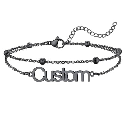 U7 Custom Layered Ankle Bracelets for Women Stainless Steel Bead/Cuban/Figaro/Rope/Wheat Chain Anklet Waterproof Anklet Jewelry for Beach Vacation - color: c-Black-Bead Chain