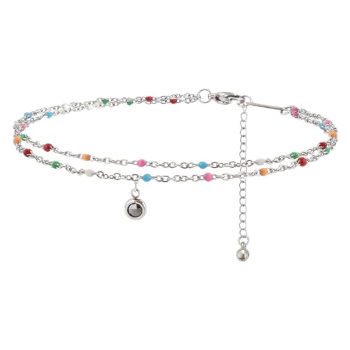 Colorful Beaded Anklet for Wome Beads Ankle Jewelry Waterproof Adjustable - color: Silver