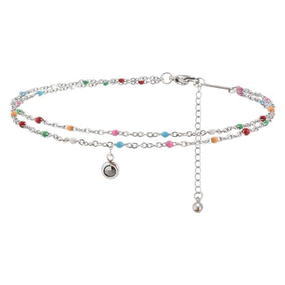 Colorful Beaded Anklet for Wome Beads Ankle Jewelry Waterproof Adjustable - color: Silver