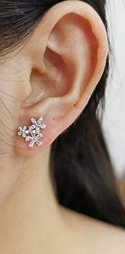 Blossom CZ Flower Ear Cuff Wrap Clip On Clawler Climber Hoop 925 Sterling Silver Stud Chain Threader Tassel Asymmetric Earrings for Women Girls Sensitive Ear Elegant Gifts for Wedding Bff