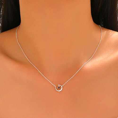 925 Sterling Silver Dainty Crescent Moon Necklace for Women | 14K Gold Plated White Cubic Zirconia Moon and Star Pendant Choker Necklace to Daughter Mother Trendy Wedding Jewelry Gifts - color: Silver C